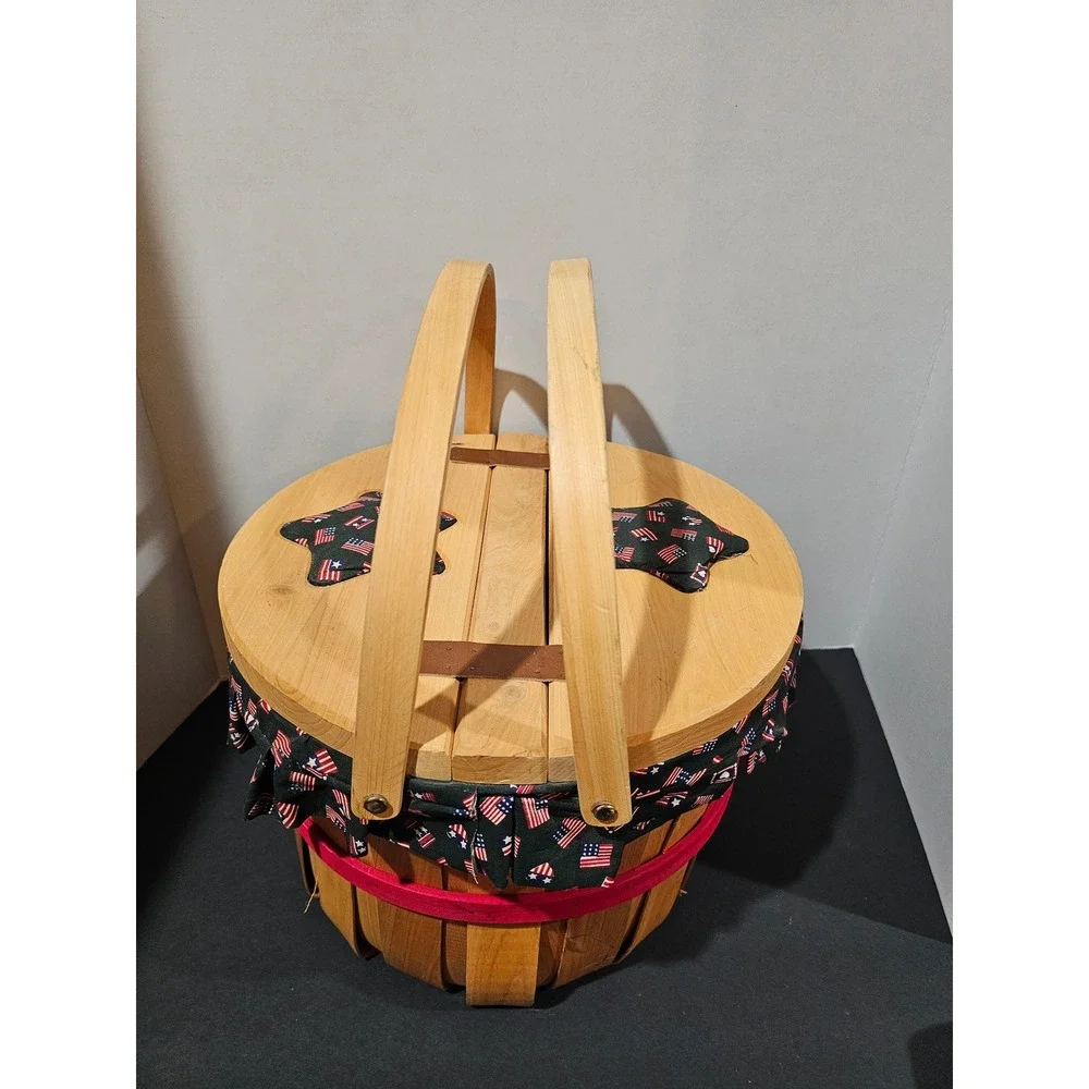 Vintage Americana Farmhouse Sewing Basket Picnic Basket